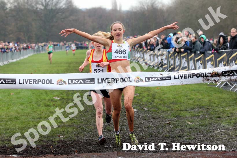 Emelia Gorecka wins the under-20s womens,  2012 McCain Liverpool Cross Challenge.